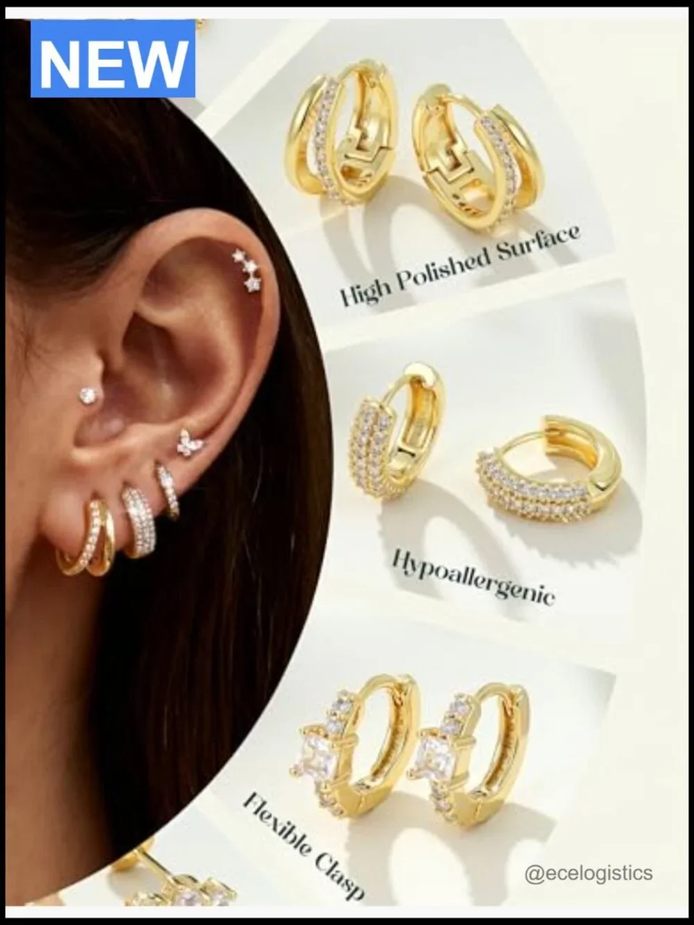 Hypoallergenic Gold Earrings Stack for Women - 7 Pairs Surgical Steel Hoops &